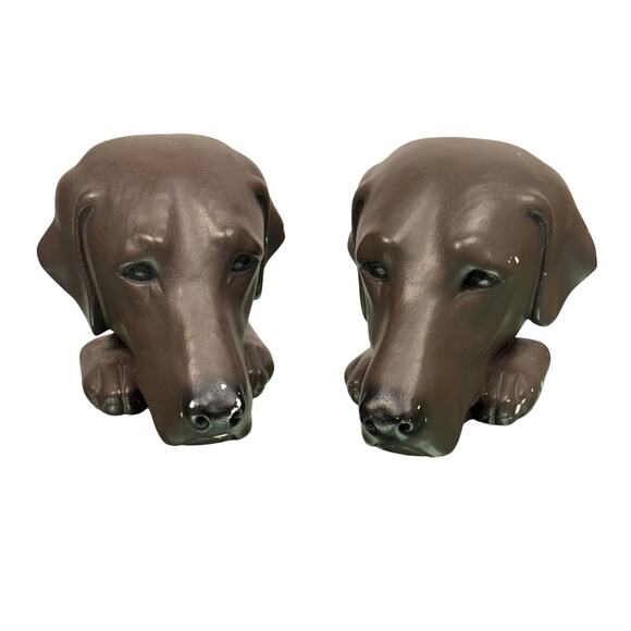 Vtg. Gargoyle Studios Chocolate Lab Labrador Retriever Dog Plaster Bookends - Picture 1 of 13